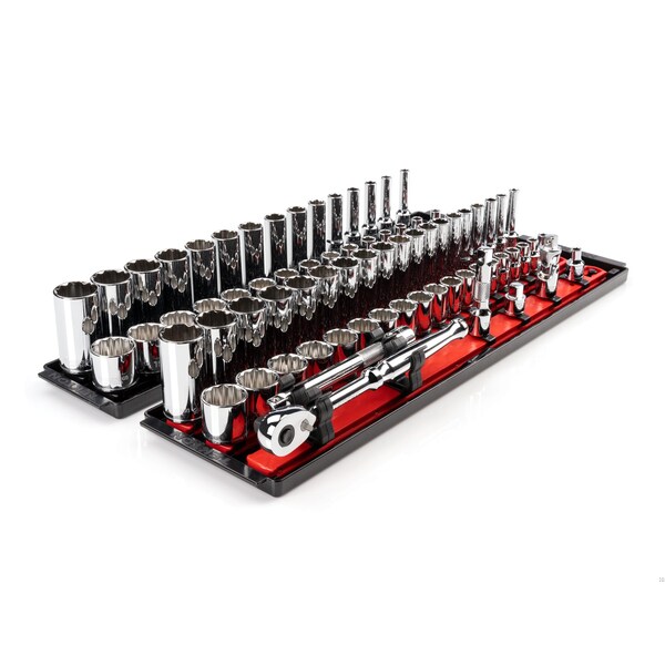 3/8 Inch Drive 12-Point Socket and Ratchet Set with Rails, 74-Piece (1/4-1 in., 6-24 mm)